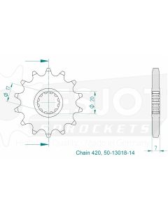 Kettenritzel 14 Zähne Esjot - Teilung 1/2 x 1/4 R7,75 (420) - 1310 1814