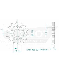 Kettenritzel 14 Zähne Esjot - Teilung 1/2 x 5/16 R8,51 (428) - 1510 7814