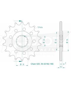 Kettenritzel 18 Zähne Esjot - Teilung 5/8 x 1/4 R10,16 (520) - 32182 18